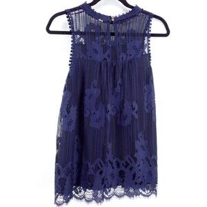 Taylor & Sage Lace Overlay Sleeveless Lacy Top Sz Medium Navy Romantic Layering